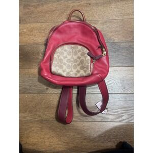 Coach Signature Canvas Leather Backpack Red Burgundy Gold Tone Hardware Mini